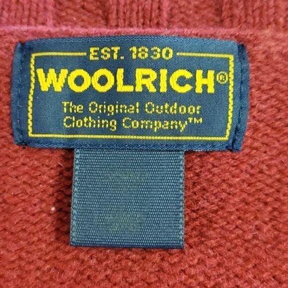 Woolrich Wool Hand Embroidered Front & Back Burgandy Red Sz. L Zippered Cardigan - Picture 3 of 9